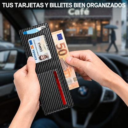 Cartera compacta — tarjetas y billetes organizados
