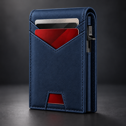 Azul marino — cartera con protección RFID